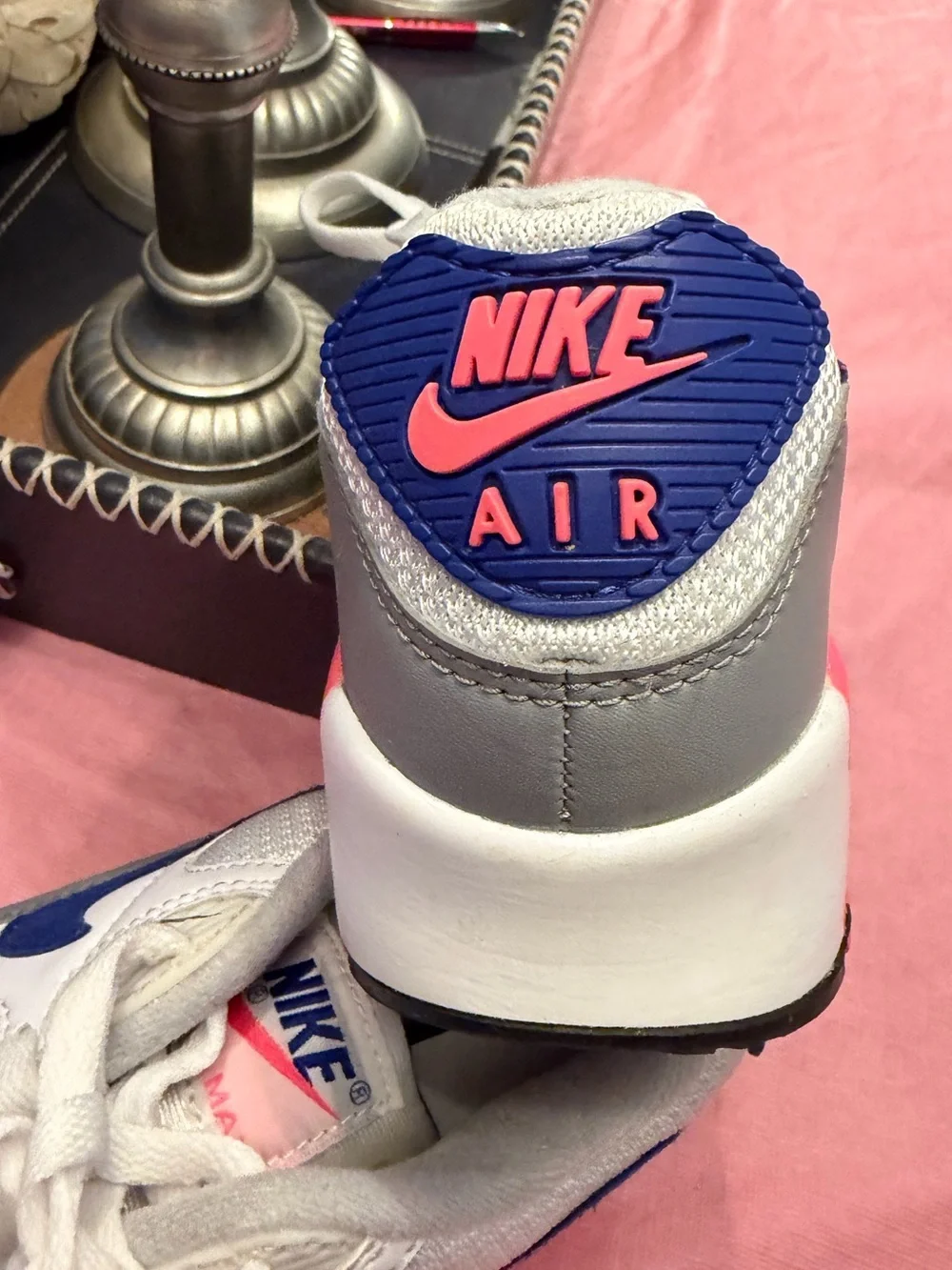 Nike Air Max 90 Pink Concord White Pink Gray Blue Mesh Women's Sneakers 7.5